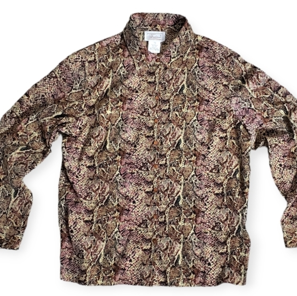 VINTAGE 80s Snakeskin Print Long Sleeve Blouse SZ 16